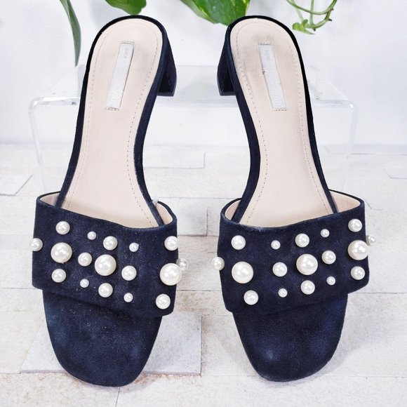 H&M Shoes - H&M Sandal Premium Black Suede Pearl Mules Slides 7